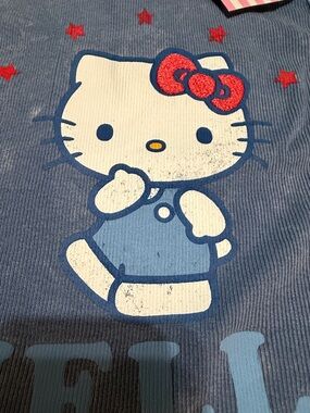Hello Kitty Mineral Wash Blue Ribbed Tank Top M Cotton  NWT